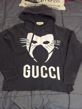 Authentic Gucci Destroyed Distressed Crop Manifesto Mask Hoodie Size M